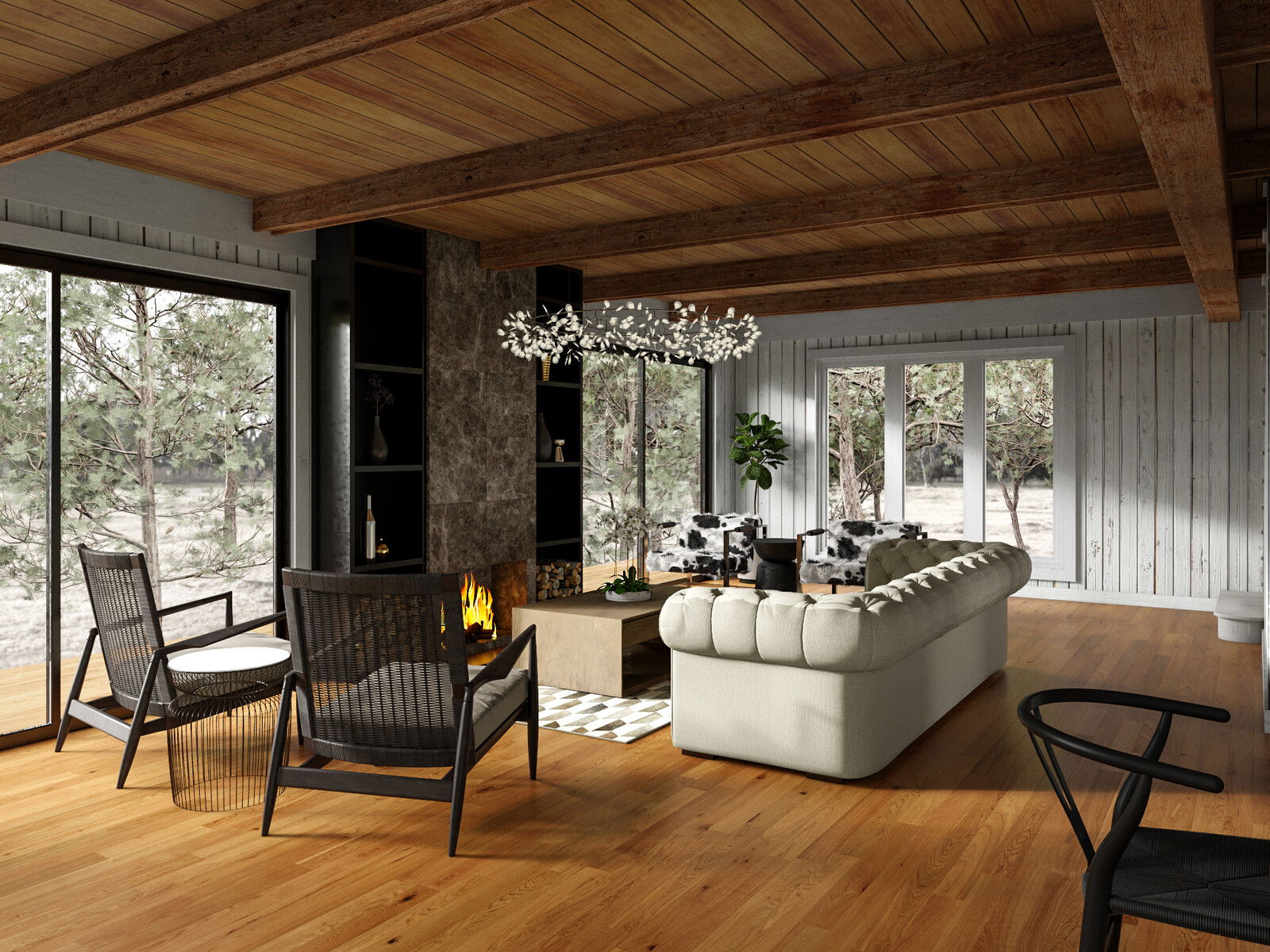 Modern Rustic Lakehouse Living & Dining Combo Modern Rustic Lakehouse Living & Dining Combo