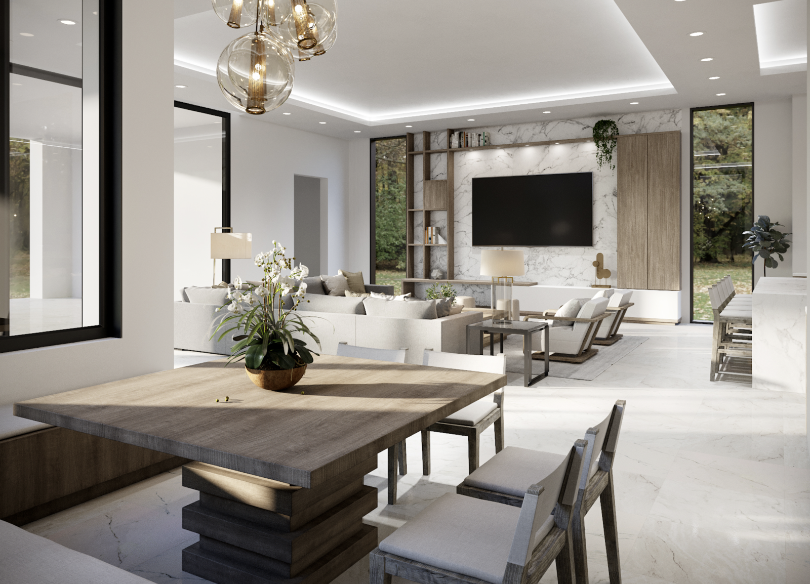 Luxurious Open Concept Dining Room Combined Luxury Living Room & Dining Room Combined