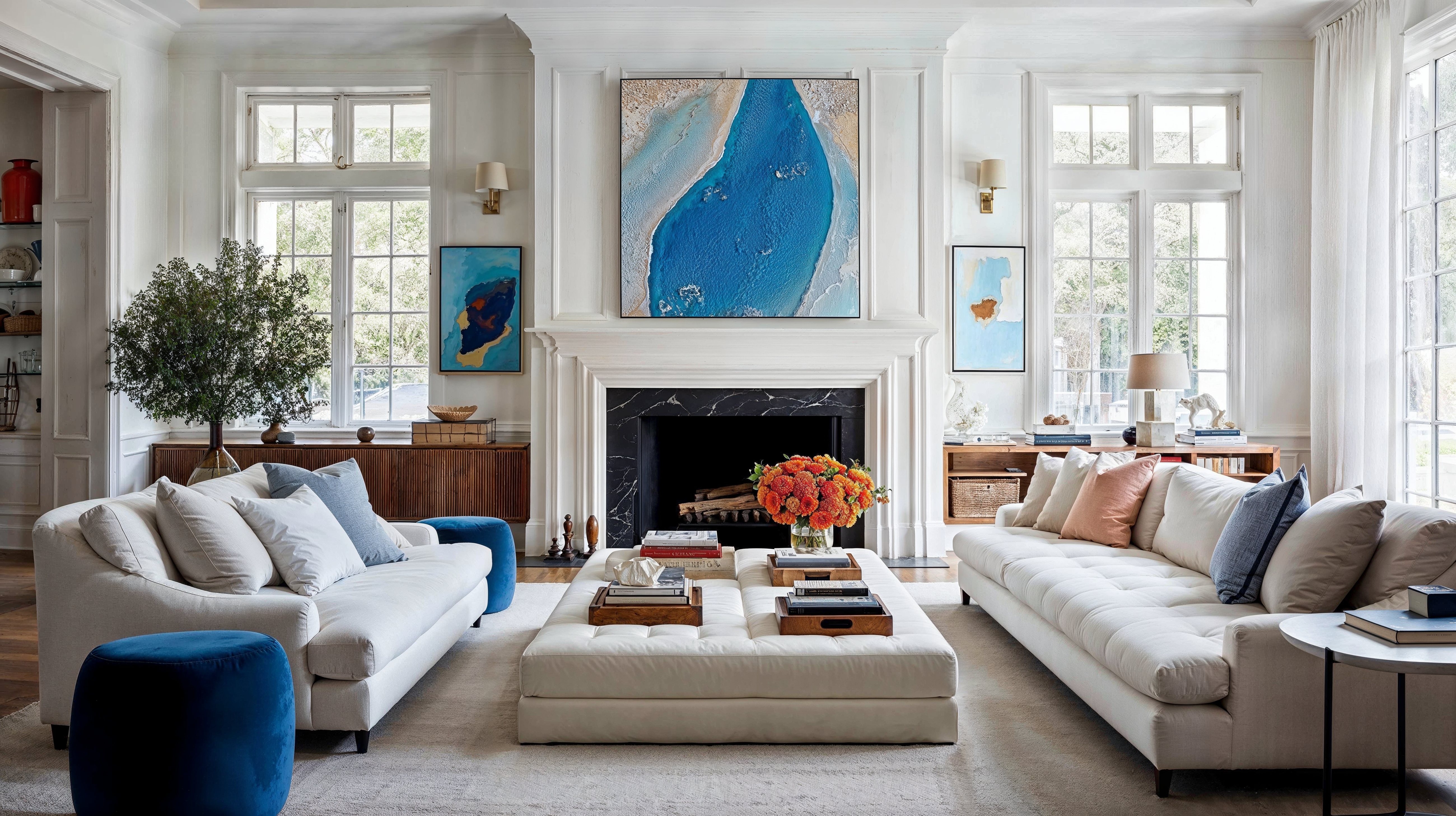 Transitional living room decorated with items from Decorilla's home decor online store